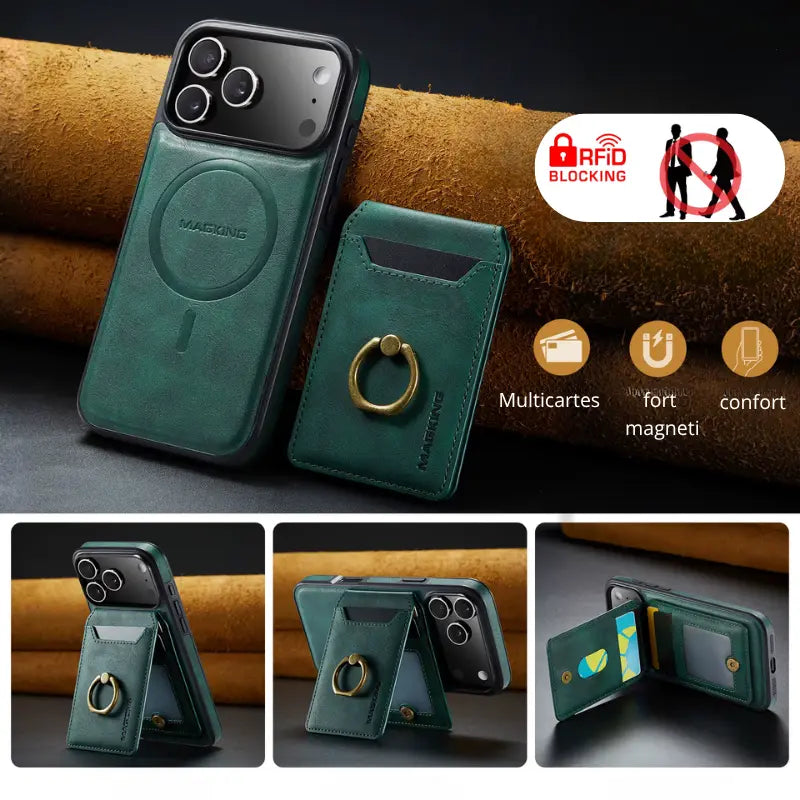 Étui en cuir avec porte-cartes et protection RFID pour Iphone