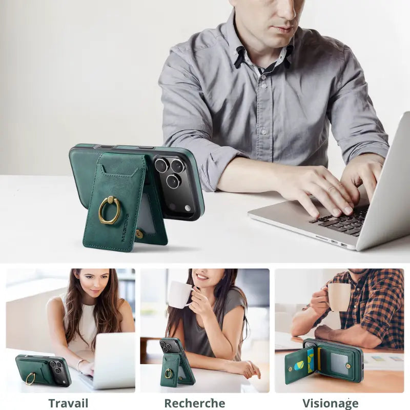 Étui en cuir avec porte-cartes et protection RFID pour Iphone