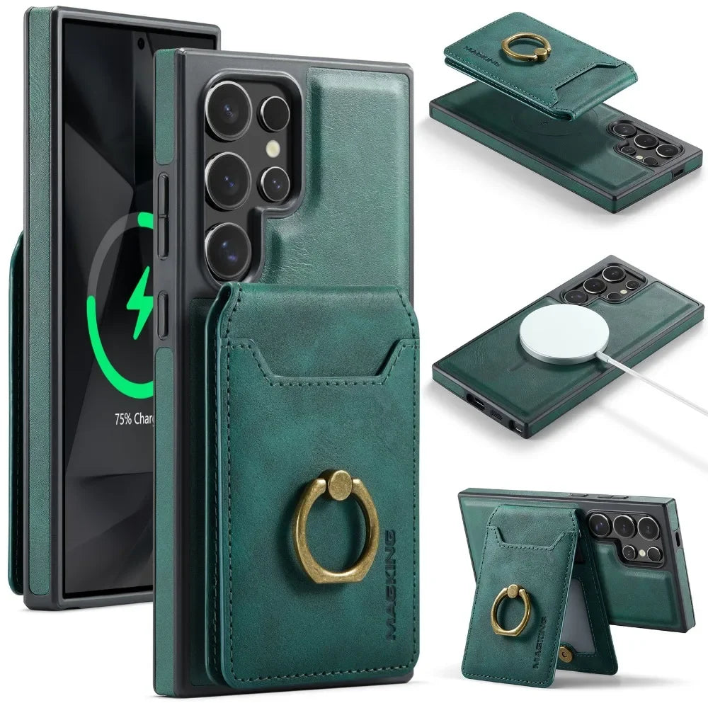 Portefeuille magnétique détachable 2 en 1 avec porte-carte, étui de téléphone pour Samsung Galaxy S25 Edge S24 Plus S23 Ultra Ring, housse en cuir