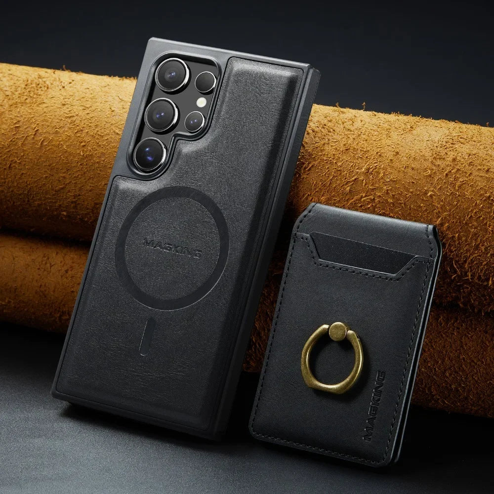 Portefeuille magnétique détachable 2 en 1 avec porte-carte, étui de téléphone pour Samsung Galaxy S25 Edge S24 Plus S23 Ultra Ring, housse en cuir