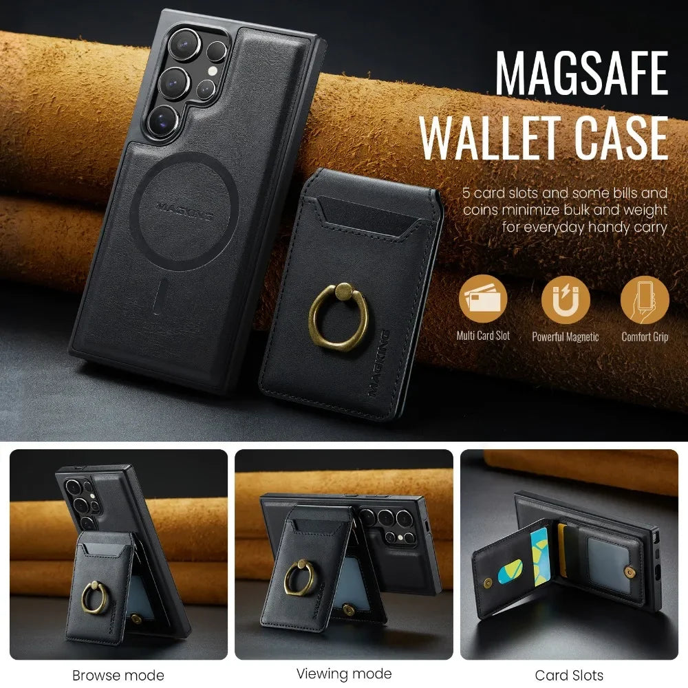Portefeuille magnétique détachable 2 en 1 avec porte-carte, étui de téléphone pour Samsung Galaxy S25 Edge S24 Plus S23 Ultra Ring, housse en cuir