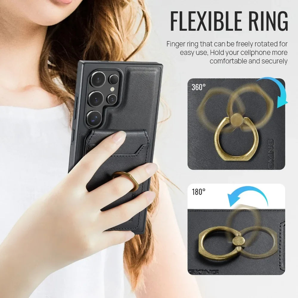 Portefeuille magnétique détachable 2 en 1 avec porte-carte, étui de téléphone pour Samsung Galaxy S25 Edge S24 Plus S23 Ultra Ring, housse en cuir