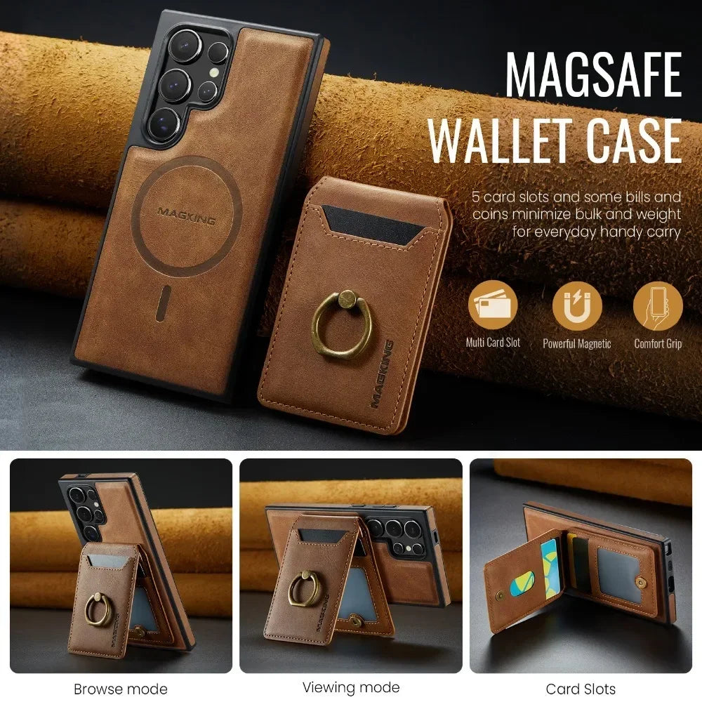 Portefeuille magnétique détachable 2 en 1 avec porte-carte, étui de téléphone pour Samsung Galaxy S25 Edge S24 Plus S23 Ultra Ring, housse en cuir