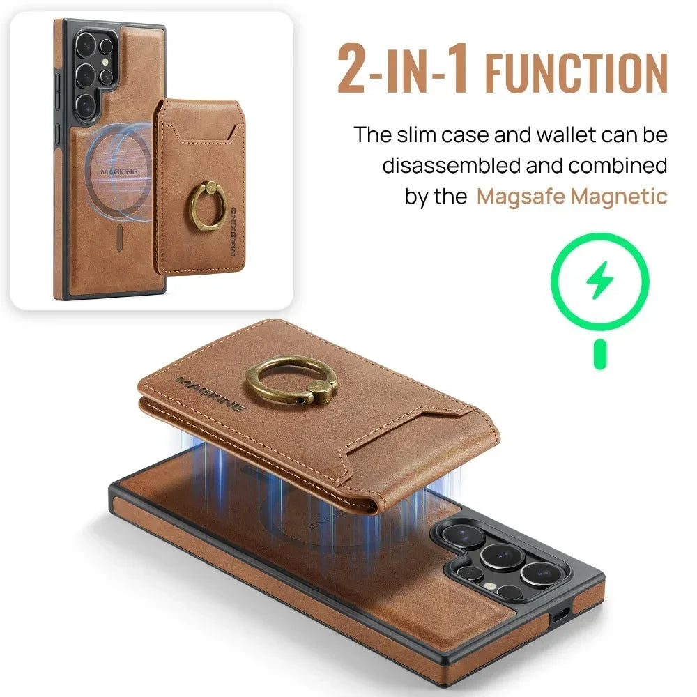Portefeuille magnétique détachable 2 en 1 avec porte-carte, étui de téléphone pour Samsung Galaxy S25 Edge S24 Plus S23 Ultra Ring, housse en cuir