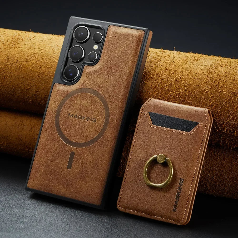 Portefeuille magnétique détachable 2 en 1 avec porte-carte, étui de téléphone pour Samsung Galaxy S25 Edge S24 Plus S23 Ultra Ring, housse en cuir