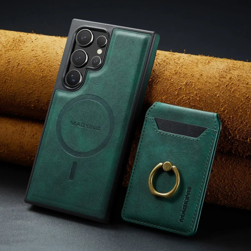 Portefeuille magnétique détachable 2 en 1 avec porte-carte, étui de téléphone pour Samsung Galaxy S25 Edge S24 Plus S23 Ultra Ring, housse en cuir