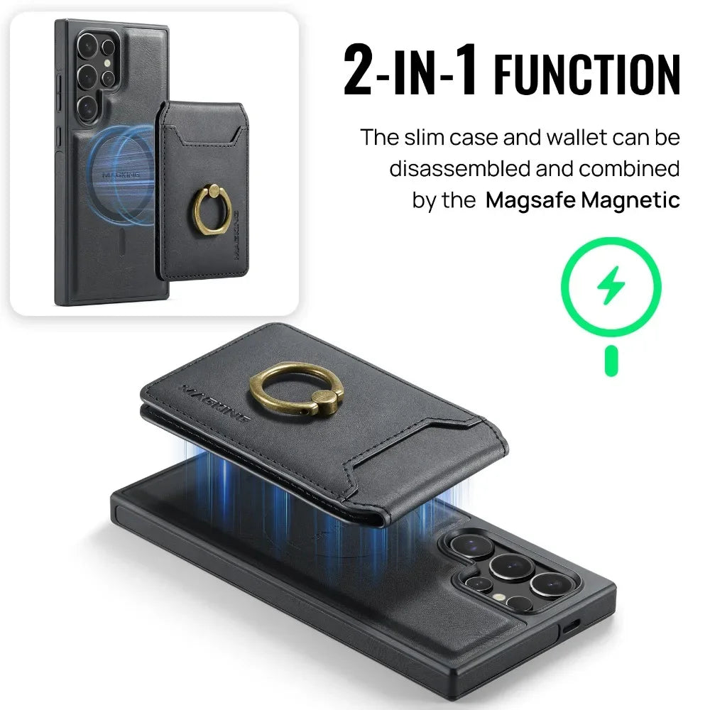 Portefeuille magnétique détachable 2 en 1 avec porte-carte, étui de téléphone pour Samsung Galaxy S25 Edge S24 Plus S23 Ultra Ring, housse en cuir