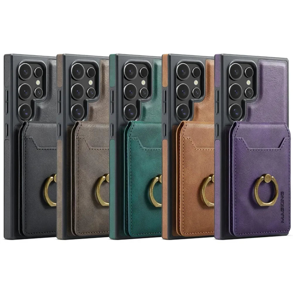 Portefeuille magnétique détachable 2 en 1 avec porte-carte, étui de téléphone pour Samsung Galaxy S25 Edge S24 Plus S23 Ultra Ring, housse en cuir