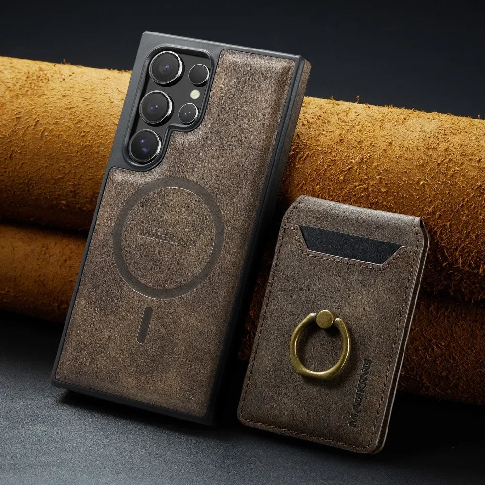 Portefeuille magnétique détachable 2 en 1 avec porte-carte, étui de téléphone pour Samsung Galaxy S25 Edge S24 Plus S23 Ultra Ring, housse en cuir