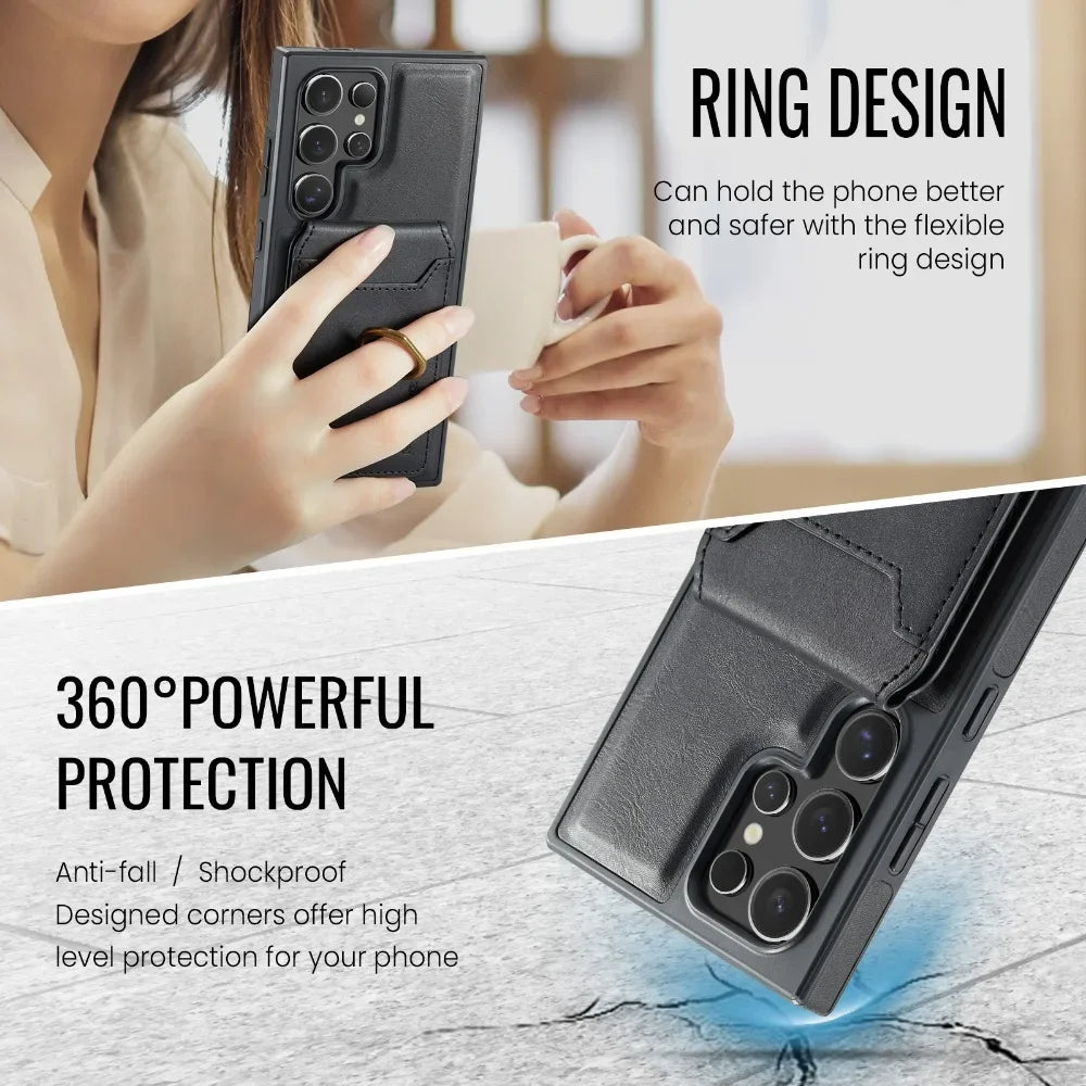 Portefeuille magnétique détachable 2 en 1 avec porte-carte, étui de téléphone pour Samsung Galaxy S25 Edge S24 Plus S23 Ultra Ring, housse en cuir