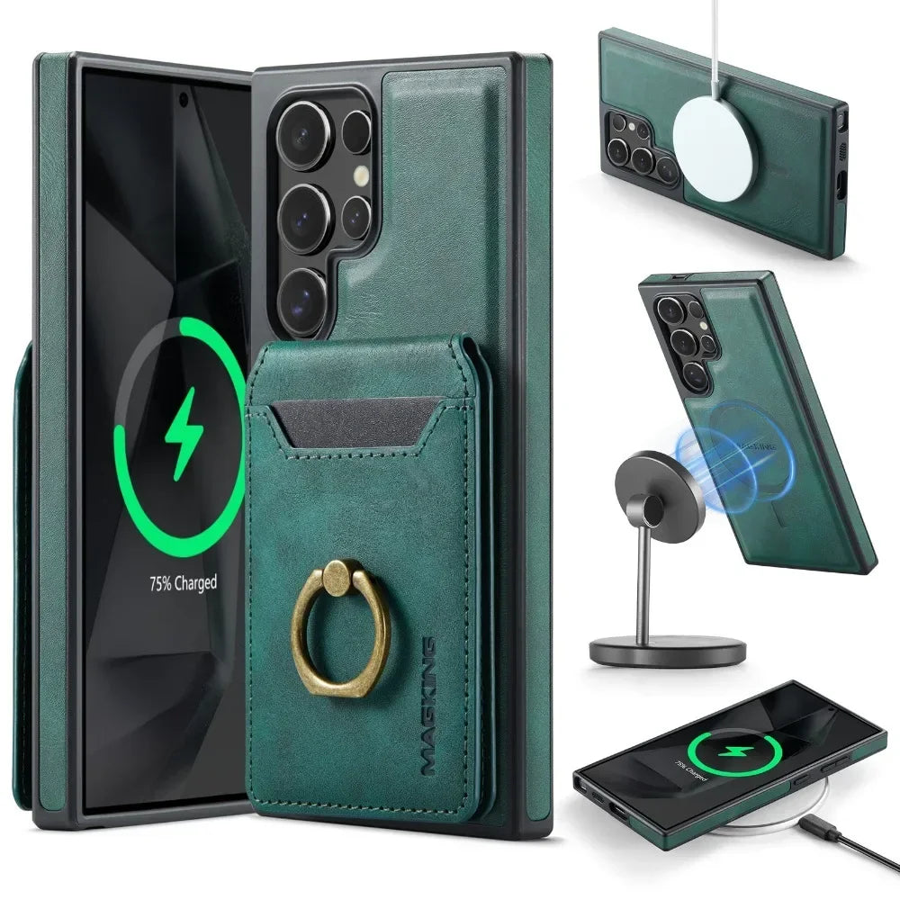 Portefeuille magnétique détachable 2 en 1 avec porte-carte, étui de téléphone pour Samsung Galaxy S25 Edge S24 Plus S23 Ultra Ring, housse en cuir