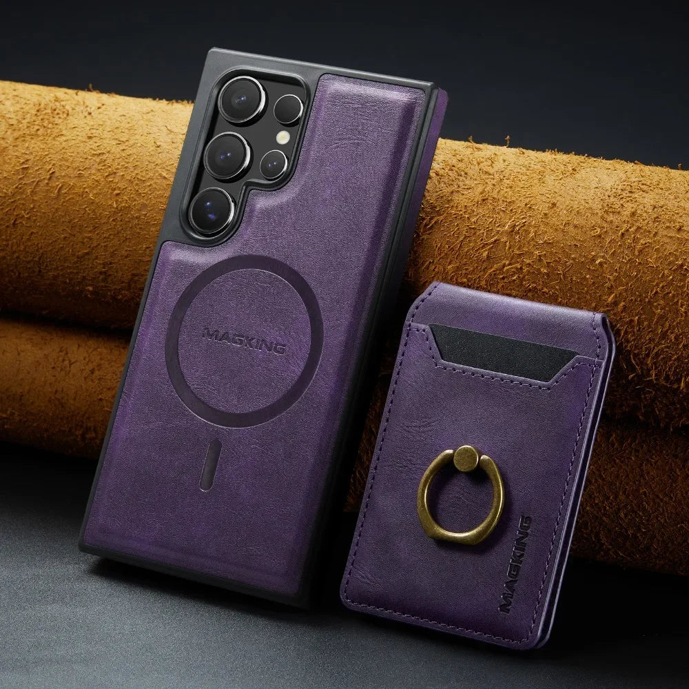 Portefeuille magnétique détachable 2 en 1 avec porte-carte, étui de téléphone pour Samsung Galaxy S25 Edge S24 Plus S23 Ultra Ring, housse en cuir