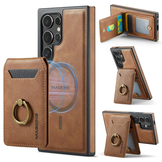 Portefeuille magnétique détachable 2 en 1 avec porte-carte, étui de téléphone pour Samsung Galaxy S25 Edge S24 Plus S23 Ultra Ring, housse en cuir