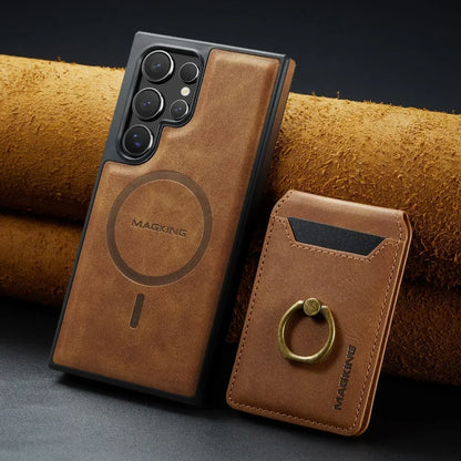 Portefeuille magnétique détachable 2 en 1 avec porte-carte, étui de téléphone pour Samsung Galaxy S25 Edge S24 Plus S23 Ultra Ring, housse en cuir