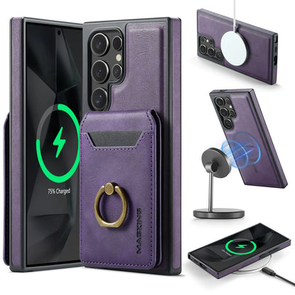 Portefeuille magnétique détachable 2 en 1 avec porte-carte, étui de téléphone pour Samsung Galaxy S25 Edge S24 Plus S23 Ultra Ring, housse en cuir