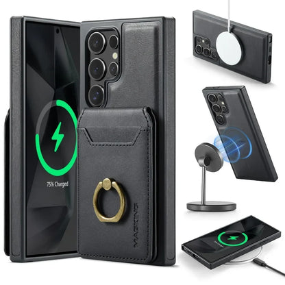 Portefeuille magnétique détachable 2 en 1 avec porte-carte, étui de téléphone pour Samsung Galaxy S25 Edge S24 Plus S23 Ultra Ring, housse en cuir