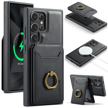 Portefeuille magnétique détachable 2 en 1 avec porte-carte, étui de téléphone pour Samsung Galaxy S25 Edge S24 Plus S23 Ultra Ring, housse en cuir
