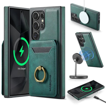 Portefeuille magnétique détachable 2 en 1 avec porte-carte, étui de téléphone pour Samsung Galaxy S25 Edge S24 Plus S23 Ultra Ring, housse en cuir